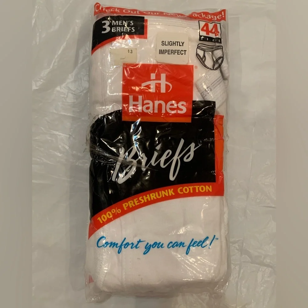 Vintage NEW 1996 Hanes White Briefs 100% Cotton Men's Size 44 (3 Pair)